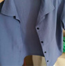 無印良品（MUJI）女式 易干彈力泡泡紗開領(lǐng)短袖衫女士襯衫襯衣女款女裝夏季上衣 煙熏藍(lán)色 L (165/88A) 曬單實拍圖