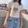 LPOX短袖女夏季新款甜辣妹鹽系短袖t恤女小個子高腰百搭短款上衣女 杏色愛心[優(yōu)質(zhì)面料]不起球 M 86-105斤 曬單實拍圖