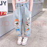 FANCYCHIC女童牛仔褲夏季2023新款兒童涂鴉破洞休閑褲薄款男女寶寶夏裝褲子 主圖款 110 曬單實(shí)拍圖