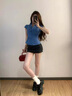 蝶嬌諾（DIEJIAONUO）連衣裙子女夏季2025新款女裝韓版學(xué)生學(xué)院風(fēng)純欲辣妹收腰御姐氣質(zhì) 襯衣+褲裙（有腰帶） S 曬單實拍圖