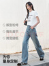 森馬（Semir）森柔牛仔牛仔褲女涼感闊腿褲25夏顯腿長褲子109325124006 曬單實拍圖
