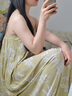 意芬女士吊帶睡裙夏季薄款涼感莫代爾棉帶胸墊睡衣孕婦裙子性感連衣裙 綠底大花 L 曬單實拍圖