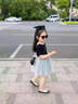 Dudant英國女童連衣裙夏季2025新款兒童洋氣公主裙子寶寶網(wǎng)紗蓬蓬裙 青色 90 cm 曬單實拍圖