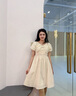 lagogo泡泡袖少女感純色連衣裙女拉谷谷2025夏新款甜美蝴蝶結(jié)裙子 米黃色 S 曬單實拍圖