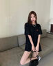 查爾斯桃心【王楚然同款】滿天星情侶純棉亮片新款寬松短袖T恤男 黑色 XL 曬單實(shí)拍圖