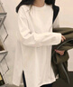MJ STYLE長(zhǎng)袖開(kāi)衩T恤女2025秋季新款寬松套頭純色打底衫運(yùn)動(dòng)風(fēng)百搭上衣 曬單實(shí)拍圖