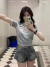 衣然呈品顯瘦復(fù)古辣妹高腰牛仔短褲女夏季薄款外穿韓版時(shí)尚百搭個(gè)性褲子女 藍(lán)色 M 【建議90-110斤】 曬單實(shí)拍圖