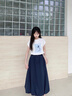 香影藏青色a字高腰半身裙女2025夏季新款傘裙垂感氣質(zhì)通勤中長裙 藏青 S 155/80A/85-95斤 曬單實(shí)拍圖