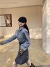 EPET氣質感寬松豎條紋襯衫+灰色半身短裙女2025春秋新款韓版時尚套裝 藍色條紋襯衫 M 建議100-110斤 曬單實拍圖