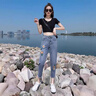 FSAT刺繡高腰顯瘦七分牛仔褲女2025夏季新款寬松直筒設計感八分哈倫褲 49#藍色(七分褲) 27 建議95-105斤 曬單實拍圖