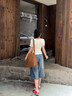 塔馳密司 TOUCH MISS法國復古磨砂牛皮腋下包女2024新款單肩斜挎托特包金棕色 大號 曬單實(shí)拍圖