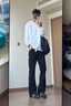 杉努黑色直筒微喇牛仔褲男款春秋季美式高街vibe褲子寬松顯瘦彎刀長(cháng)褲 G150黑色 XL （建議130-155斤） 曬單實(shí)拍圖
