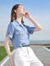 百圖betu女裝2025夏季新款襯衫萊賽爾天絲涼感牛仔短袖上衣女2505X17 牛仔色 M 曬單實(shí)拍圖