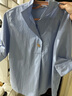 納維凱爾意大利小帆船女薄款防曬短袖襯衫純色寬松襯衣2323505503 藍 L  曬單實(shí)拍圖