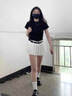瑜尚臻品白色百褶裙女夏辣妹半身裙短裙裙褲高腰學院芭蕾裙半裙防走光裙子 花邊裙+腰帶【白色】S 曬單實拍圖