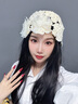 U&MUDI2025夏季新款珍珠花朵蕾絲帽女手工鉤針編織鏤空百搭包頭堆堆帽子 #1333米色 【花朵珍珠款】 一般都能戴(54-58cm) 曬單實(shí)拍圖
