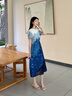 顏域不規(guī)則印花連衣裙女2025夏季新款高腰顯瘦過(guò)膝雪紡收腰長(zhǎng)裙子 藍(lán)花 XL 曬單實(shí)拍圖