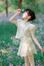 英氏（YEEHOO）女童漢服兒童衣服夏季國風(fēng)新中式盤扣短袖夏裝新款復(fù)古中大童裝 (紫夢風(fēng)鈴A)米白 140 曬單實拍圖