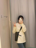 名創(chuàng)優(yōu)品（MINISO）純棉長袖t恤女2025新款爆款春秋奶白色打底衫上衣休閑寬松體恤衫 奶白色(熊仔口袋胸標) XL (體重130-150斤) 曬單實拍圖