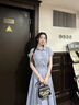 予瑾日系學(xué)院風(fēng)收腰顯瘦條紋連衣裙女學(xué)生氣質(zhì)百搭POLO領(lǐng)短袖襯衫裙子 藍(lán)色 XL 曬單實(shí)拍圖