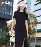 FILA 斐樂官方女裝針織連衣裙2025夏季新款時尚簡約修身開衩長裙子 正黑色-BK M 165/84A/M 曬單實拍圖