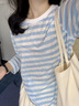 樂卡利防曬罩衫女韓系藍(lán)色條紋長袖T恤夏季小個子寬松外搭薄款空調(diào)上衣 寬松長袖藍(lán)條紋防曬T恤 80-120斤 均碼 曬單實拍圖