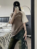 NICEBAD(原WORKSOUT)撞色插肩袖刺繡多色短袖男女美式百搭T恤 灰咖色 M 曬單實(shí)拍圖