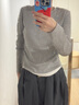 森馬[商場同款]長袖T恤女短款顯瘦設計感2025新款修身假兩件秋裝 中花灰00510 M 曬單實拍圖