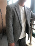 樂(lè )仕力西服外套男士秋冬季休閑西裝厚款潮流韓版修身羊毛單西男日常通用 黑灰網(wǎng)格單外套 180/XL/52碼 曬單實(shí)拍圖