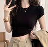 NOME安可拉紅短袖t恤女齊腰短款螺紋正肩緊身上衣 黑色 M  曬單實(shí)拍圖