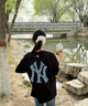 美職棒（MLB）官網(wǎng) 男女上衣情侶25夏季新款做舊大logo涼感T恤短袖3ATSM0953 紐約洋基隊(duì)/黑色/建議拍小一碼 S 165/88A/建議拍小一碼 曬單實(shí)拍圖