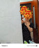 ONLY溫柔時(shí)尚高腰v領(lǐng)泡泡袖短款連衣裙女|123107092 H3G 深藍四葉草花 S (160) 80A 曬單實(shí)拍圖