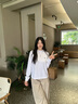 Calvin KleinJeans25秋季新款女士休閑通勤ck純棉刺繡純色打底長袖T恤47D269G YAA-月光白 S 曬單實拍圖