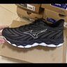 美津濃（MIZUNO）25年新款男女緩震回彈慢跑鞋輕盈透氣運動(dòng)鞋WAVE SKY 8 52/黑色/黑色/灰藍色 42.5 (275mm) 曬單實(shí)拍圖