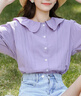 真維斯女款2025夏季新款清新甜美百搭舒適可愛ins女裝中袖襯衫LE 紫色8300 XL 170/96A 曬單實拍圖
