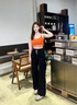 KAMA卡瑪無(wú)袖背心夏季女冰絲辣妹吊帶衫慵懶透氣馬甲顯瘦修身拉鏈坎肩 橙色 M 曬單實(shí)拍圖