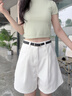 lagogo白色純棉寬松高腰短褲女拉谷谷2025年夏新款休閑百搭牛仔褲 本白色 L 曬單實(shí)拍圖