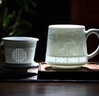 御嘉齋景德鎮陶瓷杯玲瓏瓷泡茶杯影青茶水分離辦公杯可定制禮物四款可選 影青玲瓏茶杯【千里江山圖】 曬單實(shí)拍圖
