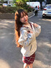 燦圖韓系拼接格子連帽衛(wèi)衣女春秋季寬松慵懶風(fēng)長(zhǎng)袖開(kāi)衫外套外穿上衣服 花灰色 薄款 L 【建議100-120斤】 曬單實(shí)拍圖