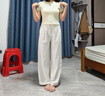 森馬（Semir）休閑褲女時尚打褶闊腿褲2025夏季氣質(zhì)格子肌理彎刀褲107425127002 曬單實拍圖