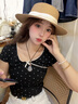 啄木鳥(niǎo)（TUCANO）防曬帽女草帽夏季度假風(fēng)帽子海邊遮陽(yáng)帽沙灘法式平頂大帽檐禮帽 凹頂卡其-米三折帶 M(56-58cm) 曬單實(shí)拍圖
