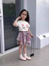 G.DUCKKIDS小黃鴨童裝女童套裝夏季兒童衣服女小童短袖T恤格子裙夏裝兩件套 KT貓咪八角裙套裝 120 尺碼5~6歲【110-120cm】cm 曬單實拍圖