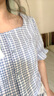 茵曼藍(lán)白格子豎條提花襯衣2025夏季女裝新款方領(lǐng)泡泡袖上衣 淺藍(lán)格 M 曬單實(shí)拍圖