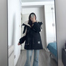鴨鴨（YAYA）羽絨服女中長(zhǎng)款2025冬季新款加厚連帽工裝撞色韓版派克服保暖外套 黑色 S 曬單實(shí)拍圖