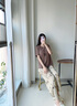 安之伴【巨涼感】家居睡衣女款夏季純棉休閑寬松短袖可外穿帶胸墊套裝 橡子褐 M 曬單實拍圖