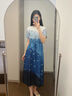 顏域不規(guī)則印花連衣裙女2025夏季新款高腰顯瘦過(guò)膝雪紡收腰長(zhǎng)裙子 藍(lán)花 S 曬單實(shí)拍圖