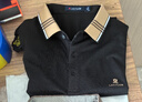 夢(mèng)特嬌（MONTAGUT）短袖男士春秋商務(wù)Polo衫含桑蠶絲撞色提花T恤 黑色-短袖 3XL 曬單實(shí)拍圖