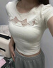多想余白色短袖t恤女新款2025年夏季正肩半袖上衣純欲辣妹修身內(nèi)搭打底 網(wǎng)紗蝴蝶結(jié)帶胸墊短袖 均碼 曬單實(shí)拍圖