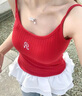 沐霓針織花邊吊帶背心女2025夏季新款法式內(nèi)搭可外穿繡花芭蕾風上衣 針織花邊吊帶背心紅色M90-105斤 曬單實拍圖