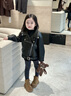 可英 GOWINBABY女童時尚皮衣外套2025春秋新款兒童外衣女寶甜酷洋氣時髦黑色夾克 黑色 110 cm 曬單實拍圖